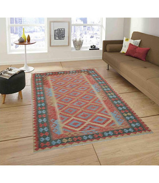 Hand Woven Afghan Wool Kilim Area Rug 244 x 153 cm