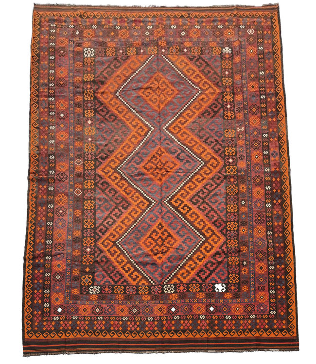 449x266 cm Handgemaakt Wollen Kelim Tapijt Oranje Kleur Vloerkleed