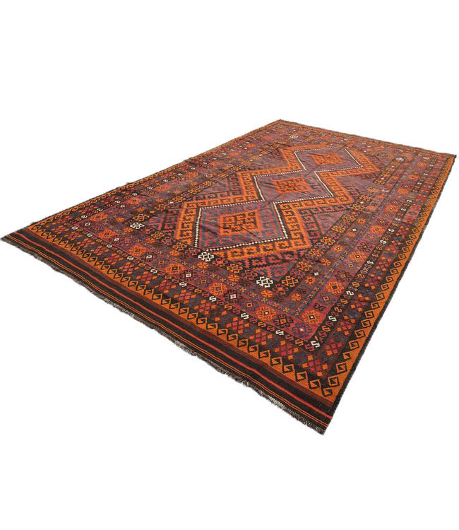 449x266 cm Handmade Afghan Kilim Area Rug Orange Color Wool Carpet