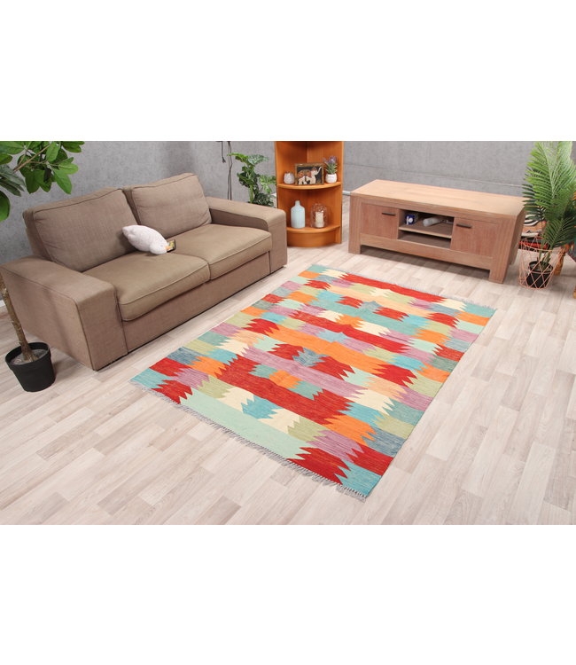 191x149 cm Handmade Afghan modern Kilim Area Rug Wool Carpet