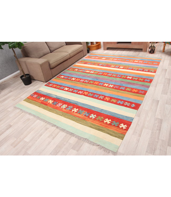 294x205 cm Handmade Afghan modern Kilim Area Rug Wool Carpet