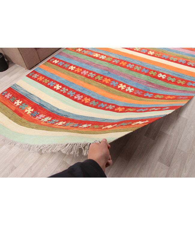 294x205 cm Handmade Afghan modern Kilim Area Rug Wool Carpet