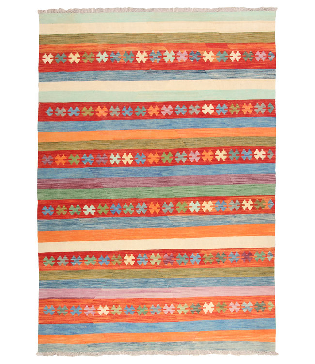 294x205 cm Handmade Afghan modern Kilim Area Rug Wool Carpet