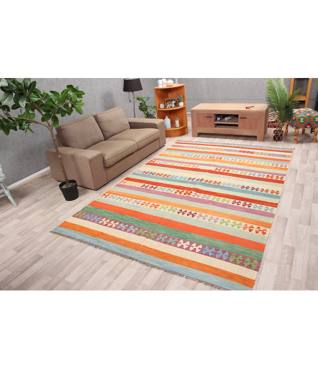 297x201 cm Handgemacht modern Wolle Kelim Teppich