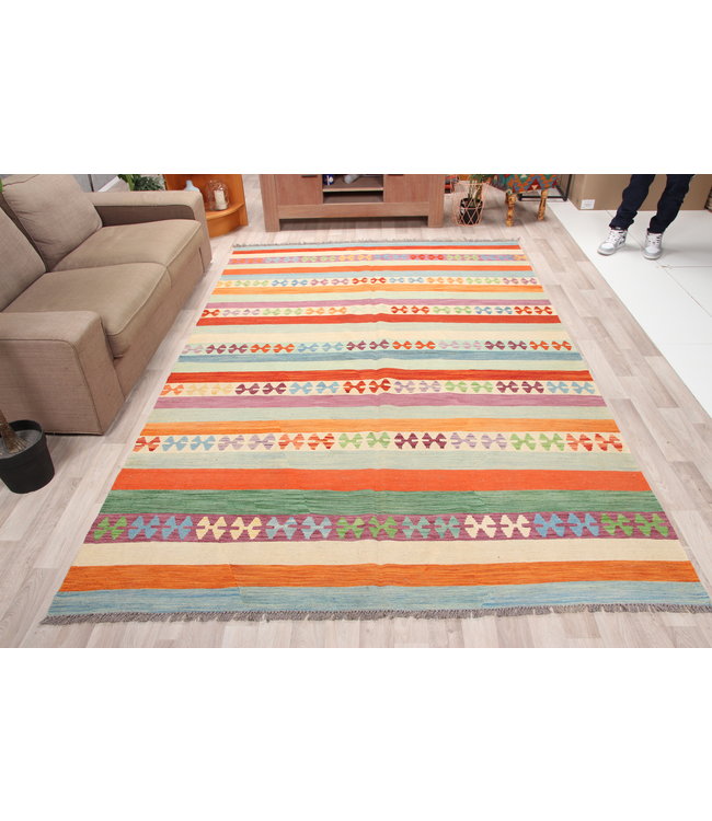 297x201 cm Handmade Afghan modern Kilim Area Rug Wool Carpet