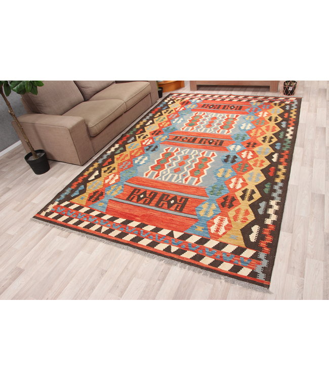 303x202 cm Handgeweven  traditionele Kelim Tapijt Wol