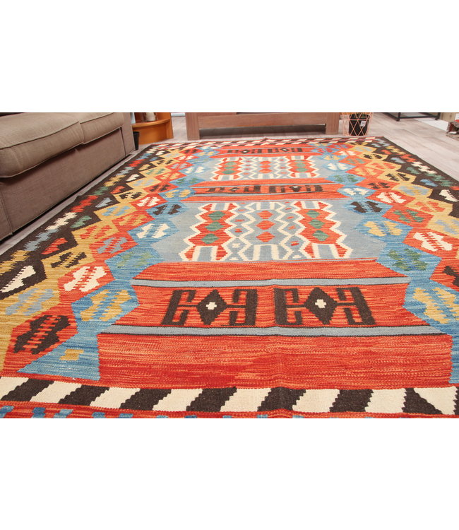 303x202 cm Handgeweven  traditionele Kelim Tapijt Wol