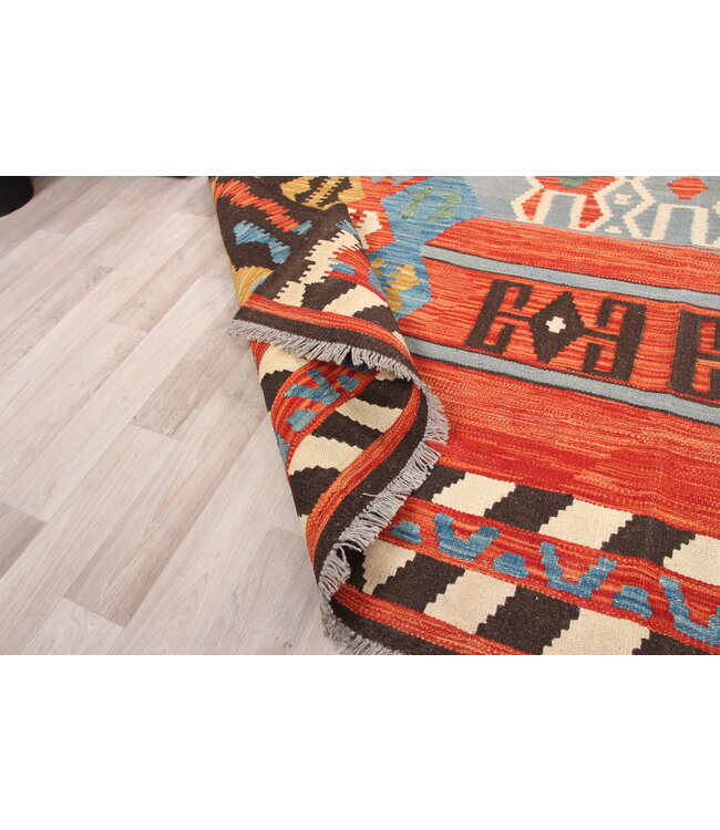 303x202 cm Handgeweven  traditionele Kelim Tapijt Wol