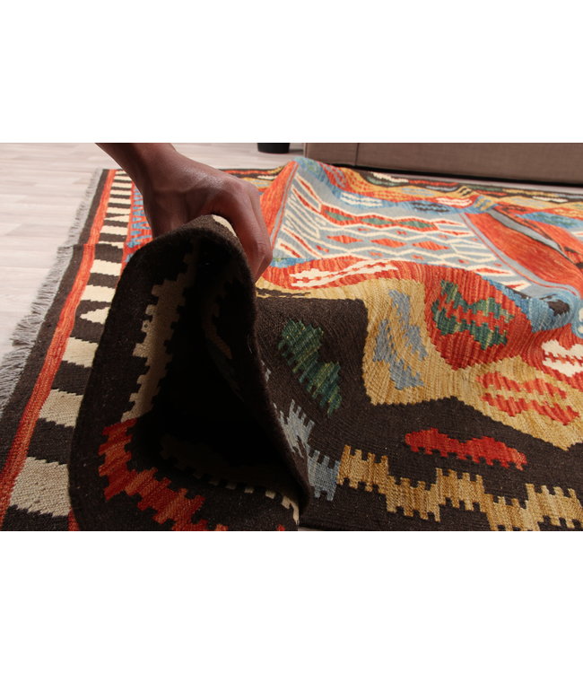 303x202 cm Handgeweven  traditionele Kelim Tapijt Wol