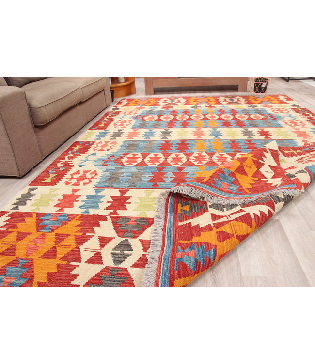 298x201 cm Handgeweven  traditionele Kelim Tapijt Wol