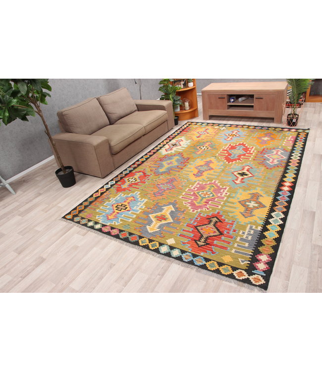 300x201 cm Handgeweven  traditionele Kelim Tapijt Wol