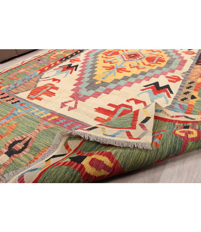 302x207cm Handgeweven  traditionele Kelim Tapijt Wol