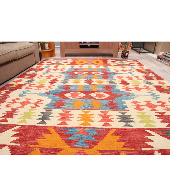 304x204 cm Handgeweven  traditionele Kelim Tapijt Wol