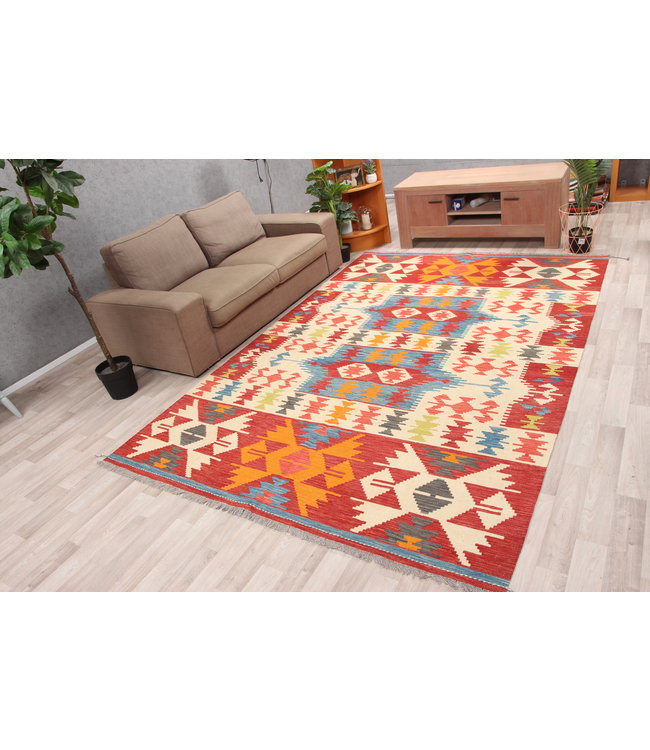 304x204 cm Handgeweven  traditionele Kelim Tapijt Wol