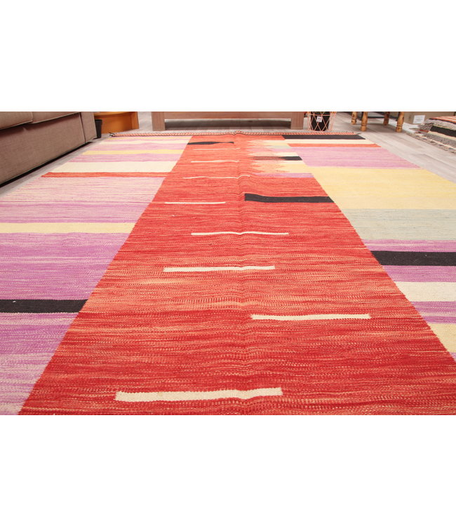 306x205cm  Handgeweven modern Kelim Tapijt Wol