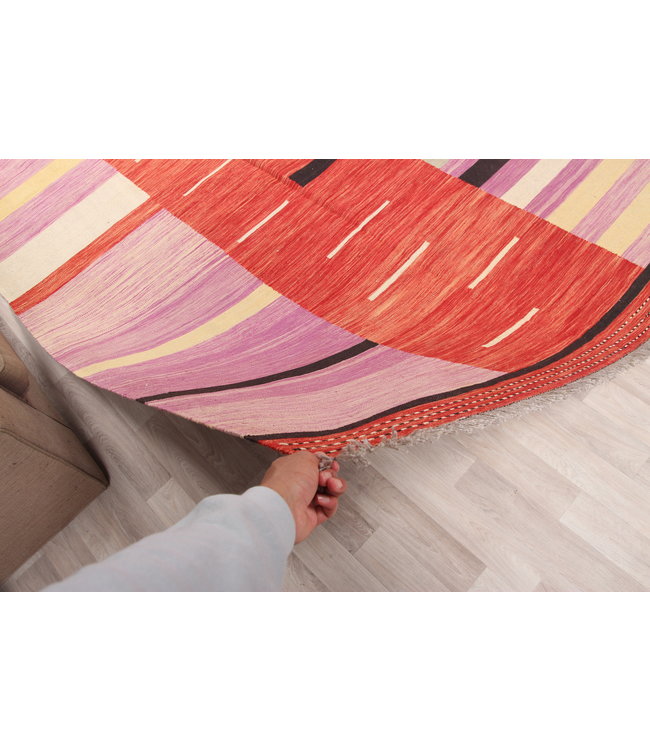 306x205cm  Handgeweven modern Kelim Tapijt Wol