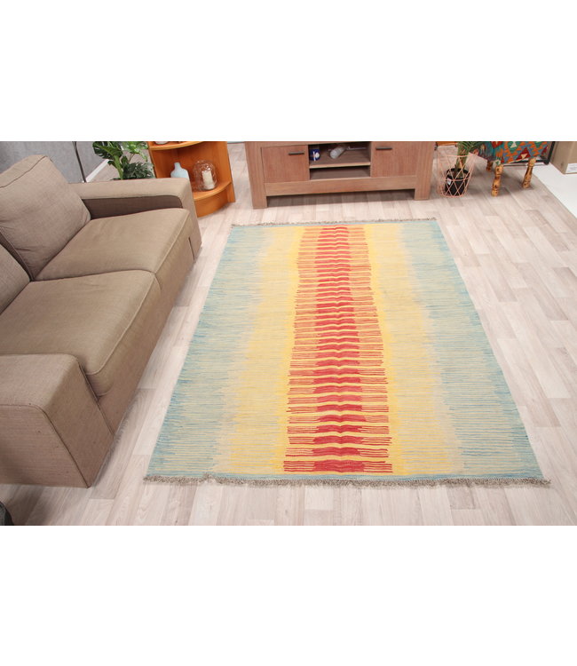 206x146cm  Handgeweven modern Kelim Tapijt Wol