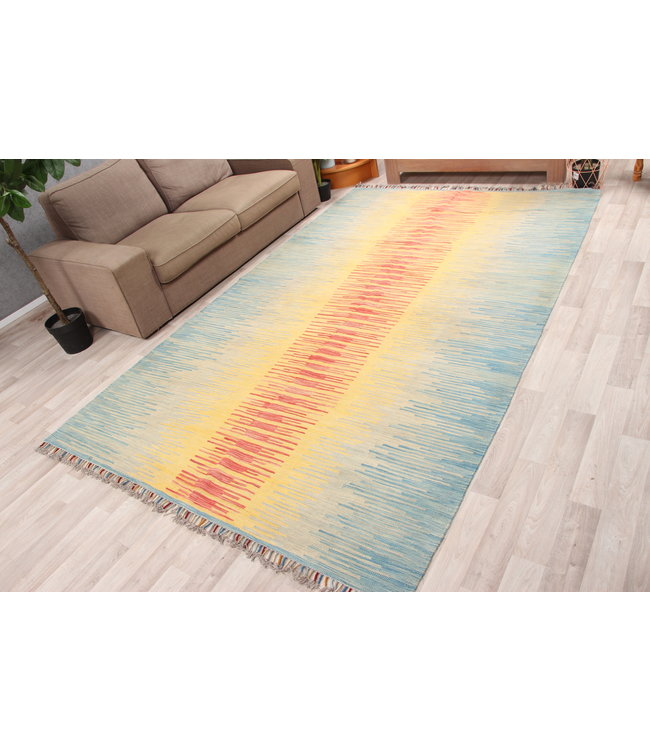 308x191cm  Handgeweven modern Kelim Tapijt Wol