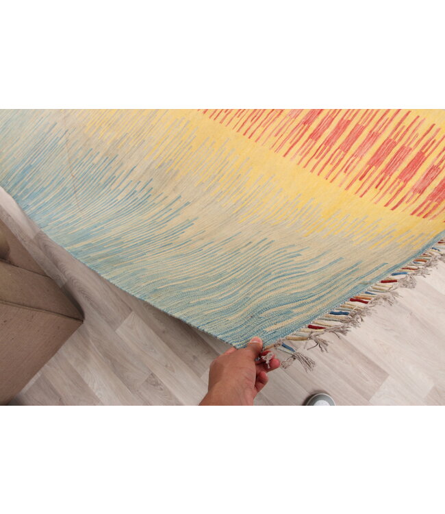 308x191cm  Handgeweven modern Kelim Tapijt Wol