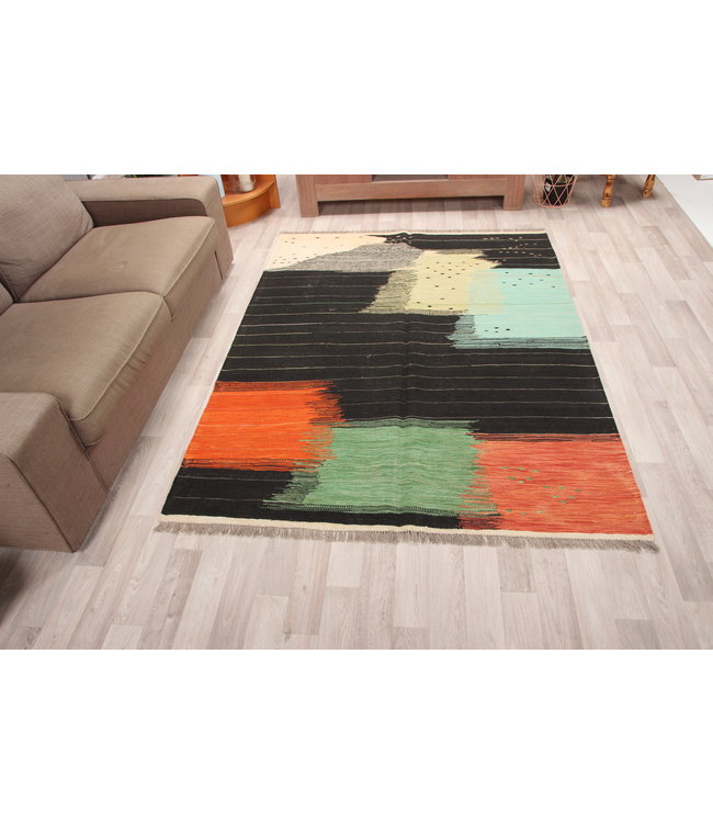 206x155cm Handgemacht modern Wolle Kelim Teppich