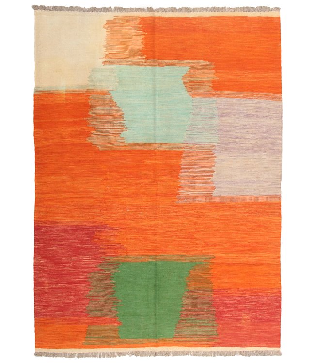 205x149cm Handmade Afghan modern Kilim Area Rug Wool Carpet