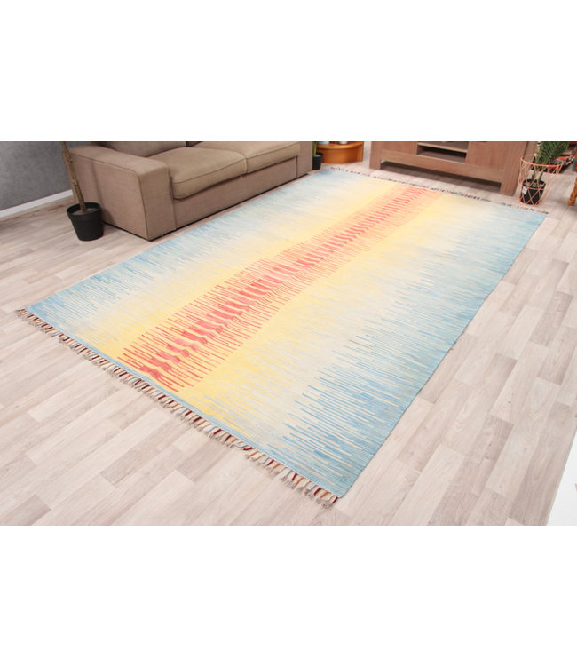 305x198cm Handmade Afghan modern Kilim Area Rug Wool Carpet