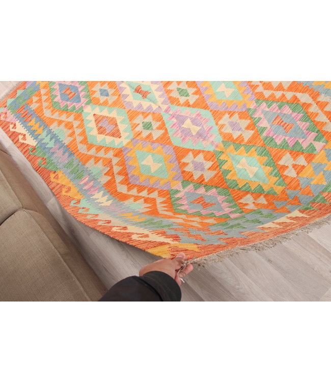 207x153 cm Handgeweven  traditionele Kelim Tapijt Wol