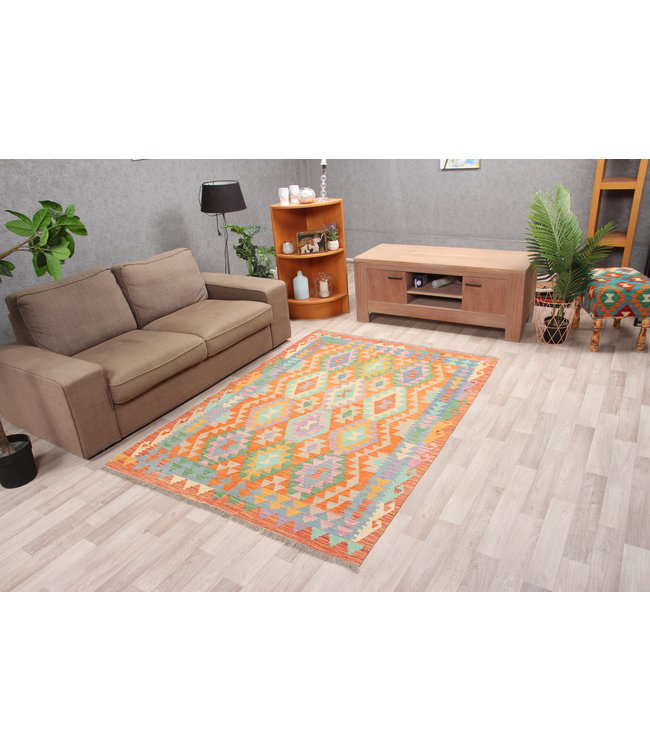 207x153cm Handmade Afghan traditional Kilim Area Rug Wool Carpet