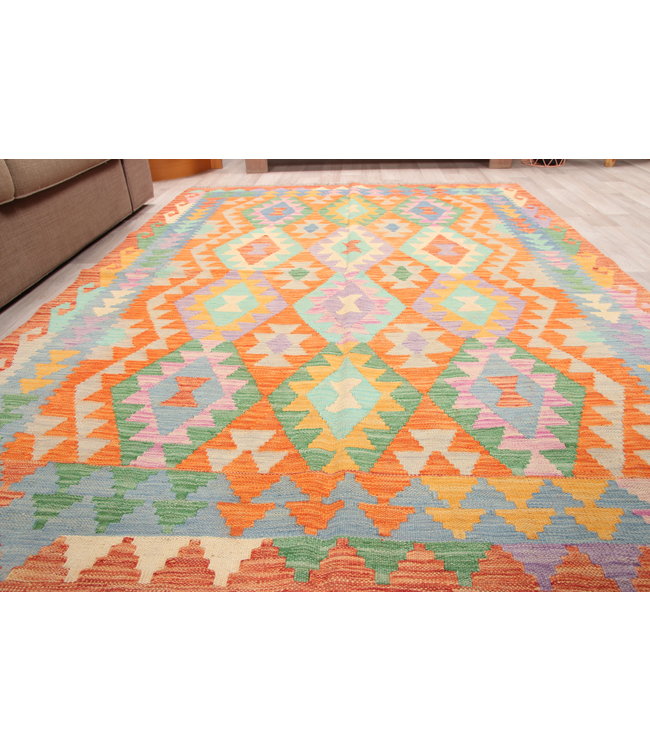 207x153 cm Handgeweven  traditionele Kelim Tapijt Wol