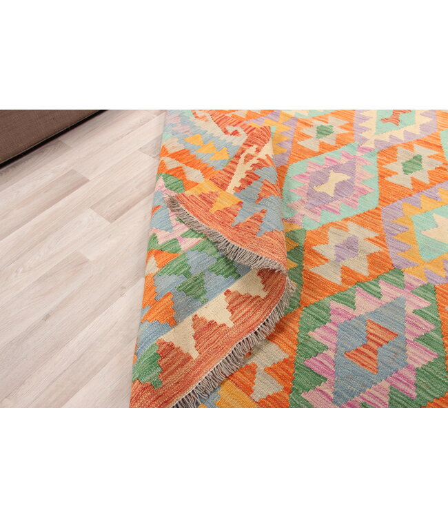 207x153 cm Handgeweven  traditionele Kelim Tapijt Wol