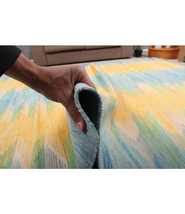 307x247cm  Handgeweven modern Kelim Tapijt Wol