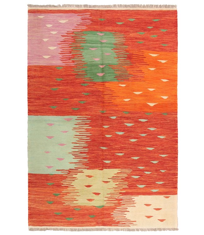 212x144cm Handmade Afghan modern Kilim Area Rug Wool Carpet
