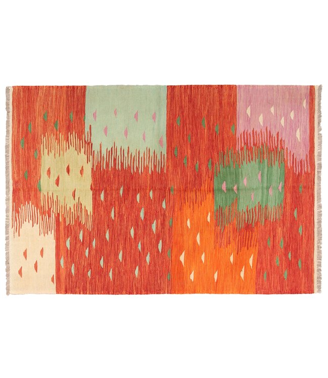 212x144cm  Handgeweven modern Kelim Tapijt Wol