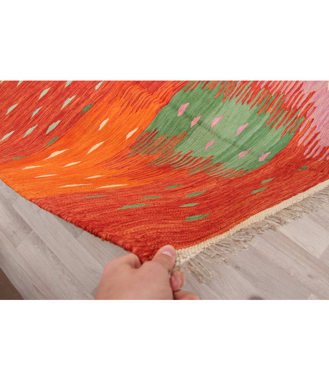 212x144cm  Handgeweven modern Kelim Tapijt Wol