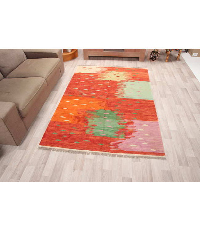 212x144cm Handmade Afghan modern Kilim Area Rug Wool Carpet