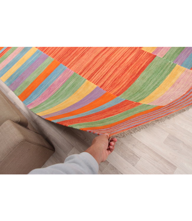 300x196cm Handmade Afghan modern Kilim Area Rug Wool Carpet