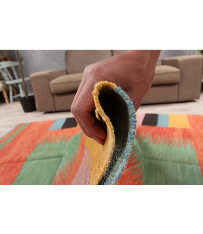 207x150cm Handgemacht modern Wolle Kelim Teppich