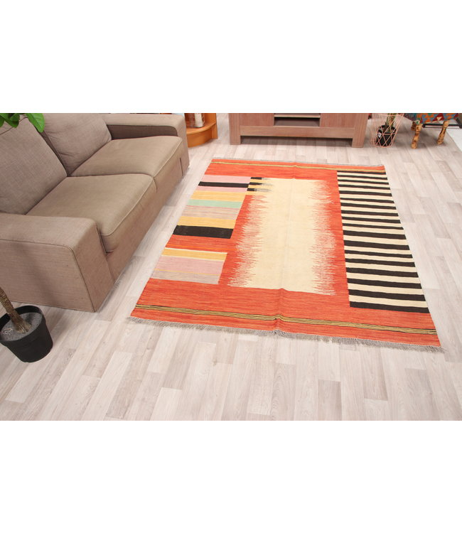 209x160cm Handmade Afghan modern Kilim Area Rug Wool Carpet