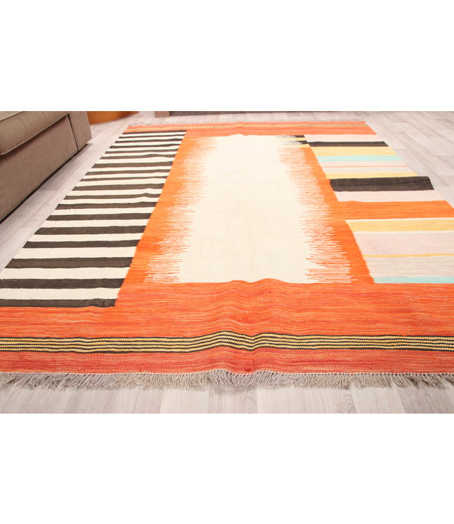 206x163cm  Handgeweven modern Kelim Tapijt Wol