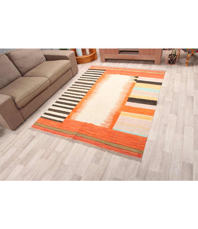 206x163cm Handmade Afghan modern Kilim Area Rug Wool Carpet