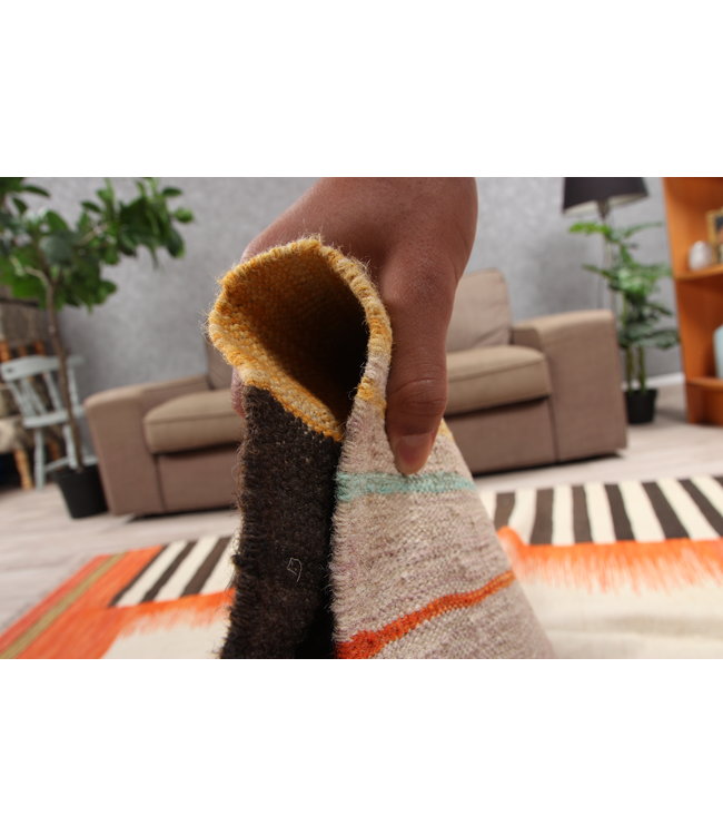 206x163cm  Handgeweven modern Kelim Tapijt Wol