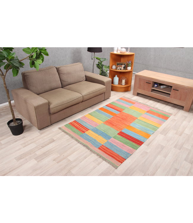 187x124cm Handmade Afghan modern Kilim Area Rug Wool Carpet