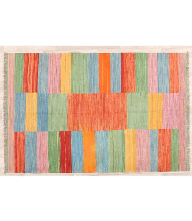 187x124cm  Handgeweven modern Kelim Tapijt Wol