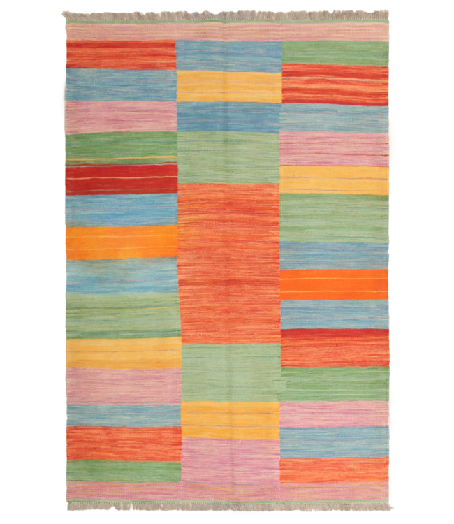 187x124cm Handmade Afghan modern Kilim Area Rug Wool Carpet