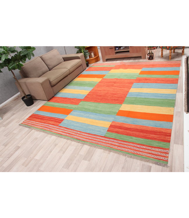 309x255cm Handmade Afghan modern Kilim Area Rug Wool Carpet
