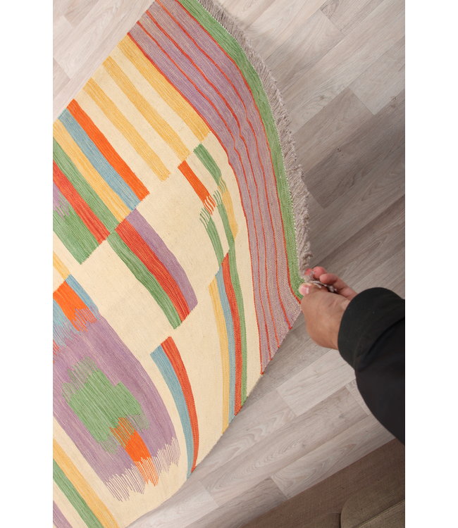 182x113cm  Handgeweven modern Kelim Tapijt Wol