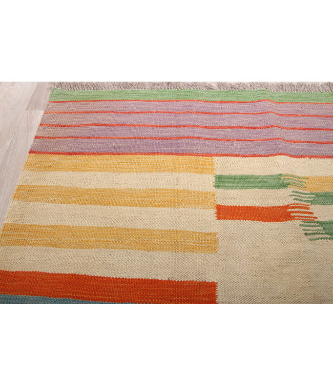 182x113cm Handgemacht modern Wolle Kelim Teppich