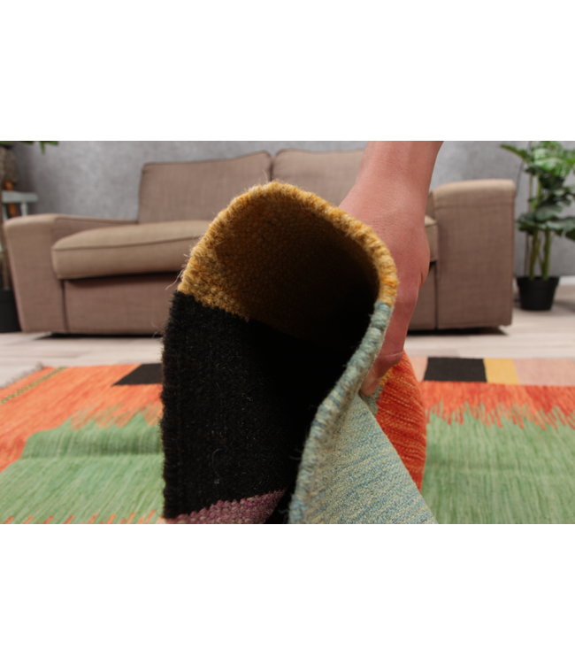 185x124cm Handgemacht modern Wolle Kelim Teppich