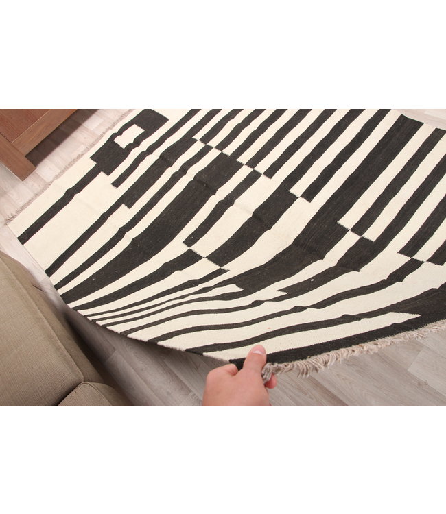 202x158cm  Handgeweven modern Kelim Tapijt Wol