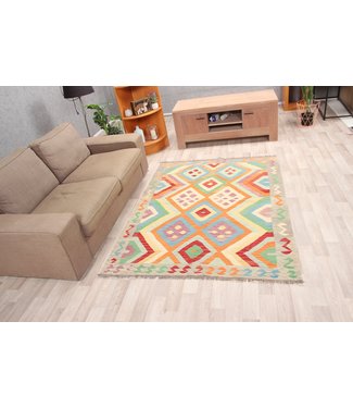 190x144cm Handgeweven Kelim Tapijt Wol 190x144cm Handgeweven Kelim Tapijt Wol